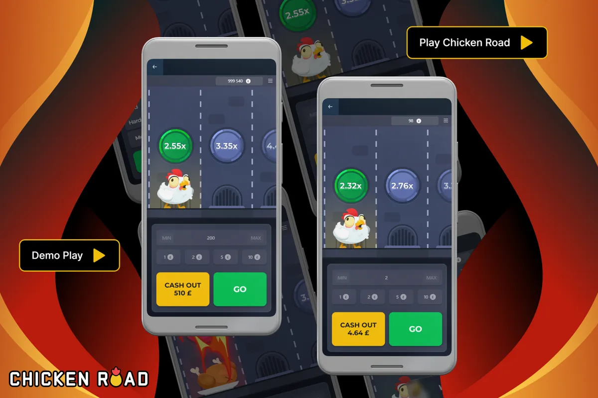 Two phones showing the demo play button on the chicken roll game