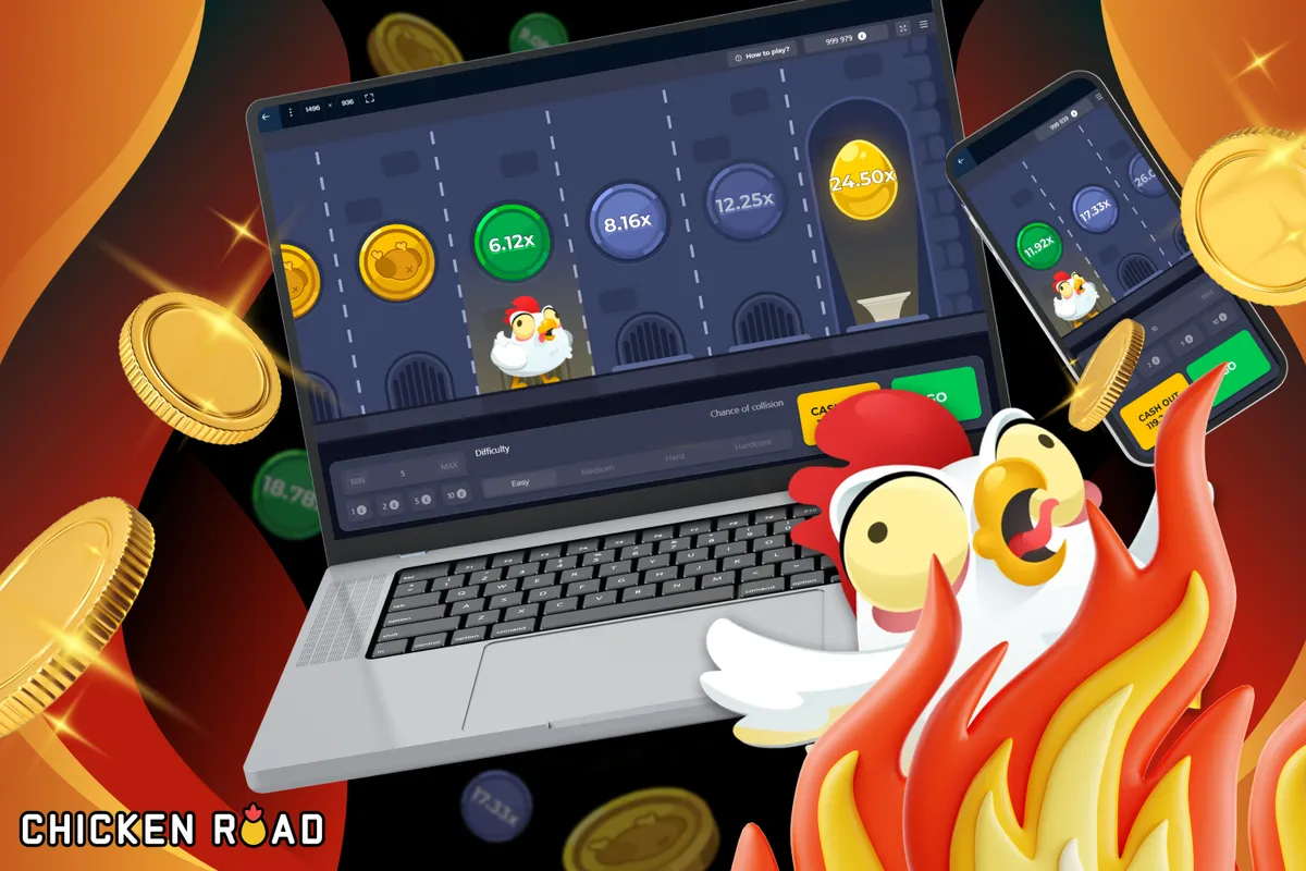 Laptop and phone showing the same chicken roll game round