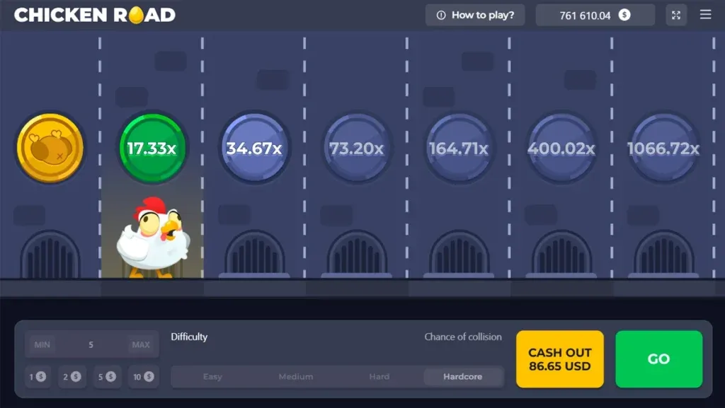 Late-round board with multipliers from 17.33x to 1066.31x and the difficulty selector
